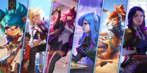 Lux, Ezreal, Poppy, Caitlyn, Leona y Katarina