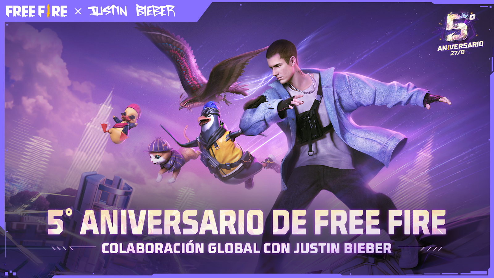 Justin Bieber se une a las celebraciones del 5° Aniversario de Free Fire